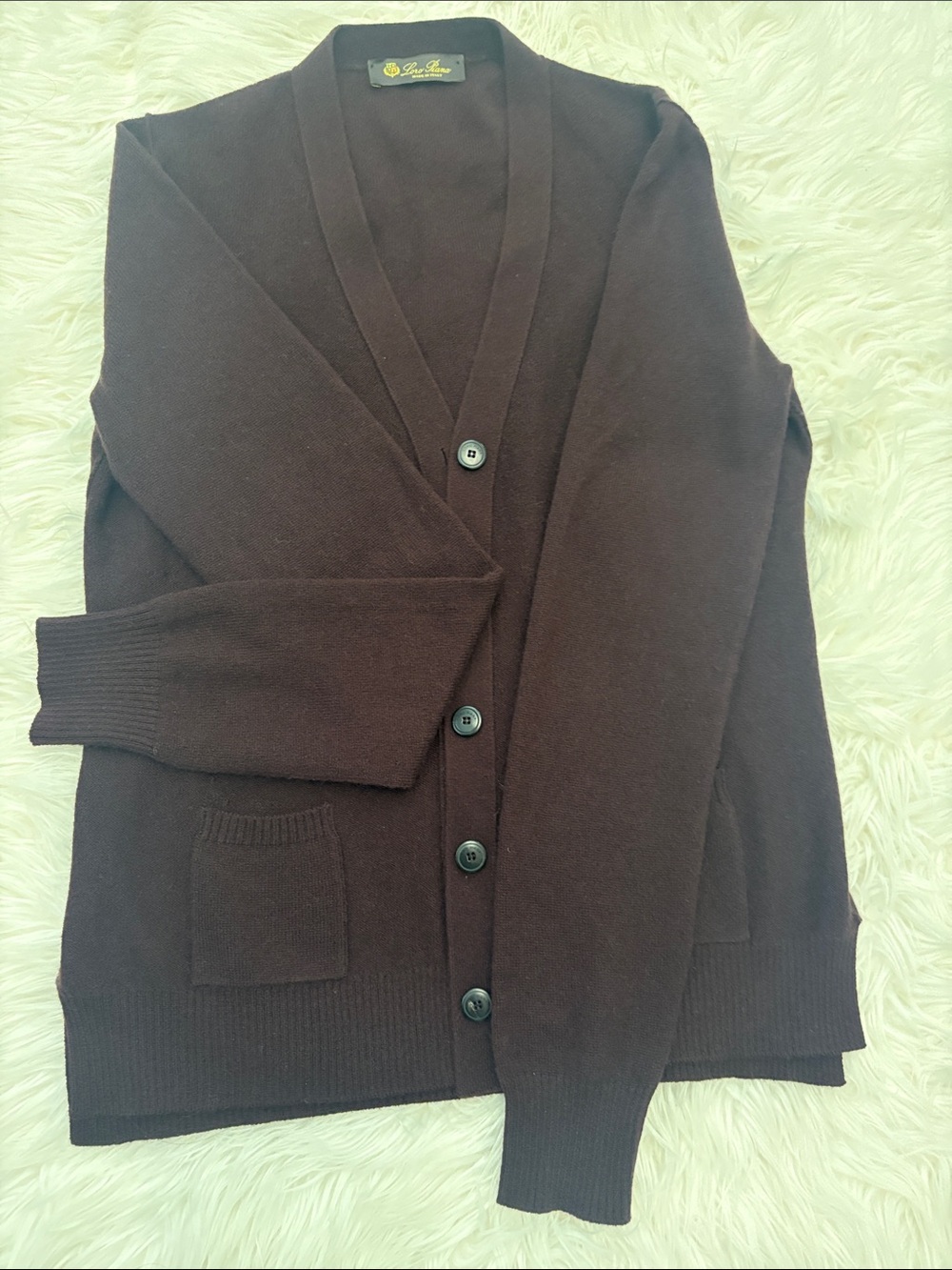 Loro Piana women's Dark Brown V-Neck Button Cardigan